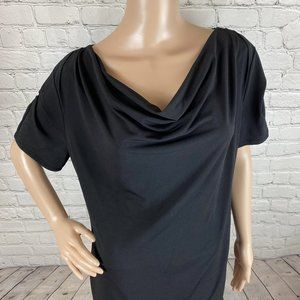 Black Short-sleeve Draped-neck Blouse – Size XL